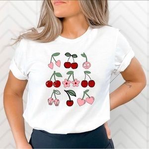 Cute Pink and Red Cherries - Hearts, Skulls and Flowers T shirt